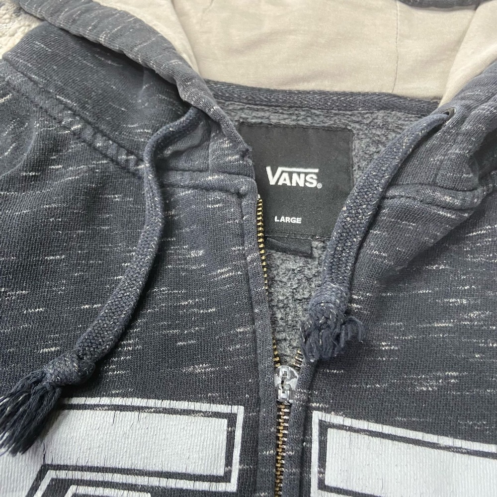 Vintage Y2K Vans Mens L thrashed Dark Grey Heather Full Zip Logo Hoodie - Picture 2 of 8
